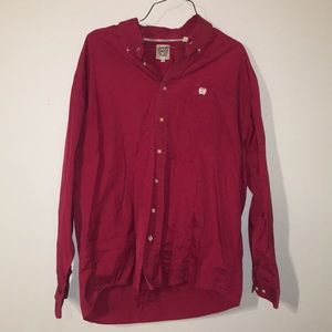 Cinch Maroon Button-Up Long Sleeve Shirt